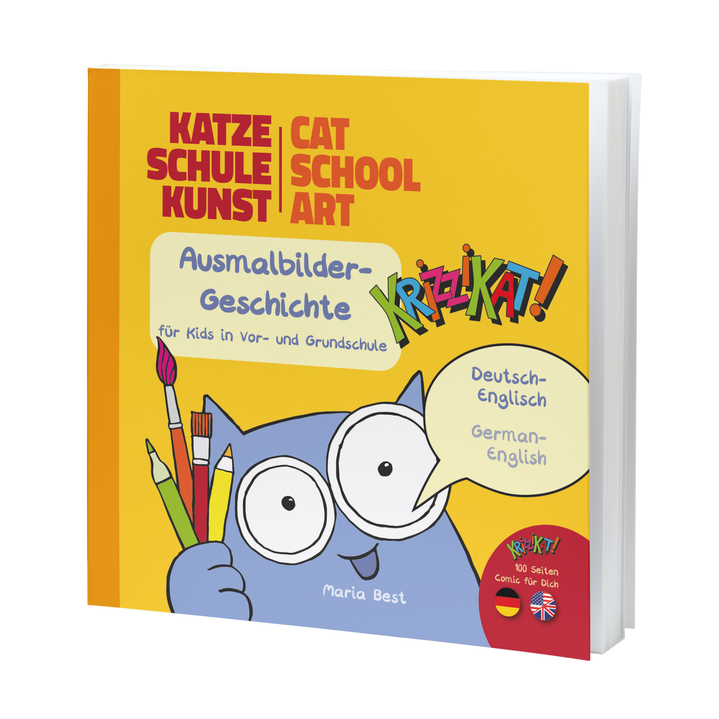 08 "Katze Schule Kunst" - Krizzikat Comic in deutsch-englisch für Kids von 6-8