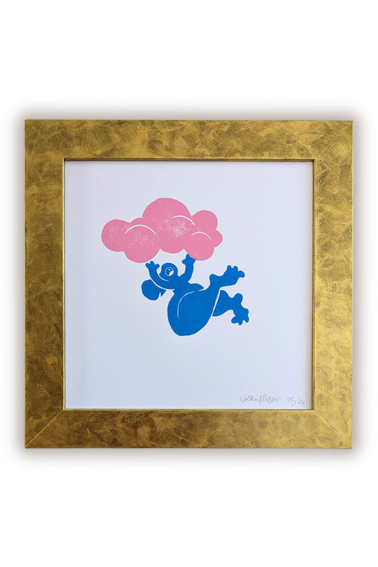 03 "Kleiner Wolkenflieger" - Linoldruck mit Rahmen